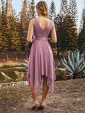 V-neck Lace Chiffon Prom Dress - Rosa Apparel