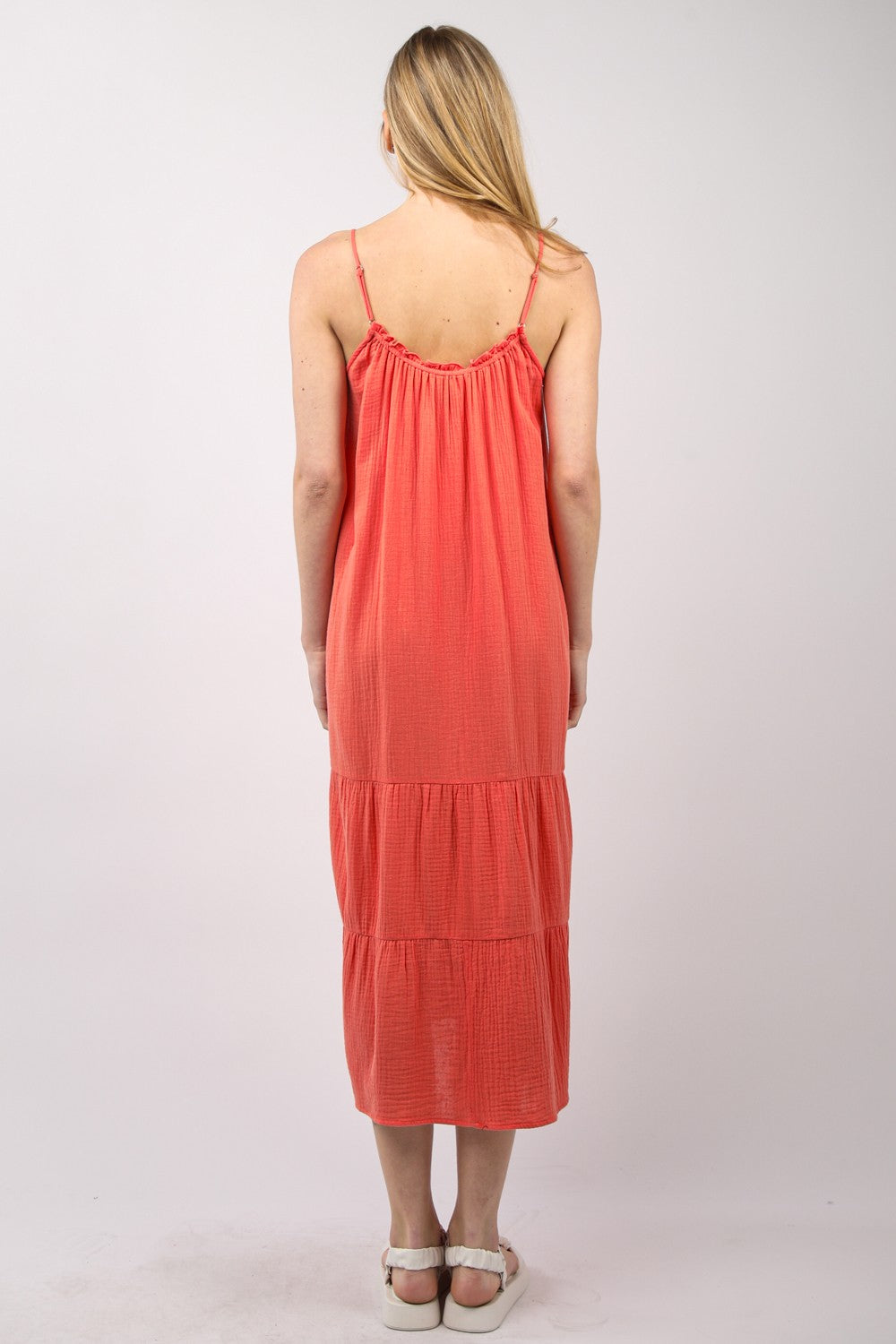 VERY J Ruffled A-Line Tiered Cotton Sleeveless Midi Cami Dress - Rosa Apparel