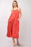 VERY J Ruffled A-Line Tiered Cotton Sleeveless Midi Cami Dress - Rosa Apparel