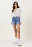 Vibrant M.I.U. Denim Shorts with Pin Tuck Detail - Rosa Apparel