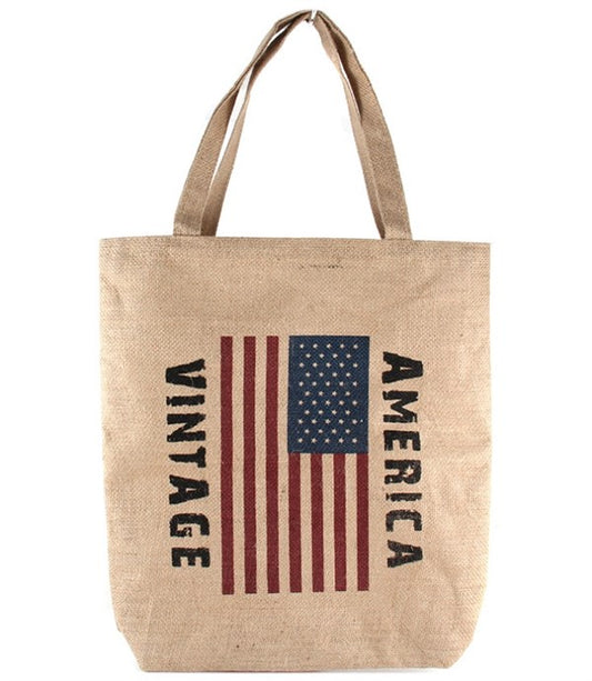 Vintage American Flag 4th of July Straw Tote Bag - Rosa Apparel