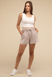 Zenana Acid Wash Fleece Drawstring Shorts with Pockets - Rosa Apparel