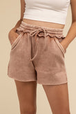 Zenana Acid Wash Fleece Drawstring Shorts with Pockets - Rosa Apparel