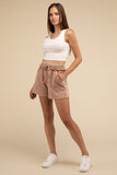 Zenana Acid Wash Fleece Drawstring Shorts with Pockets - Rosa Apparel