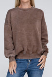 Zenana Acid Wash Fleece Oversized Round Neck Long Sleeves Pullover - Rosa Apparel