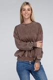 Zenana Acid Wash Fleece Oversized Round Neck Long Sleeves Pullover - Rosa Apparel