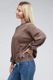 Zenana Acid Wash Fleece Oversized Round Neck Long Sleeves Pullover - Rosa Apparel