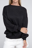 Zenana Acid Wash Fleece Oversized Round Neck Long Sleeves Pullover - Rosa Apparel