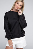 Zenana Acid Wash Fleece Oversized Round Neck Long Sleeves Pullover - Rosa Apparel