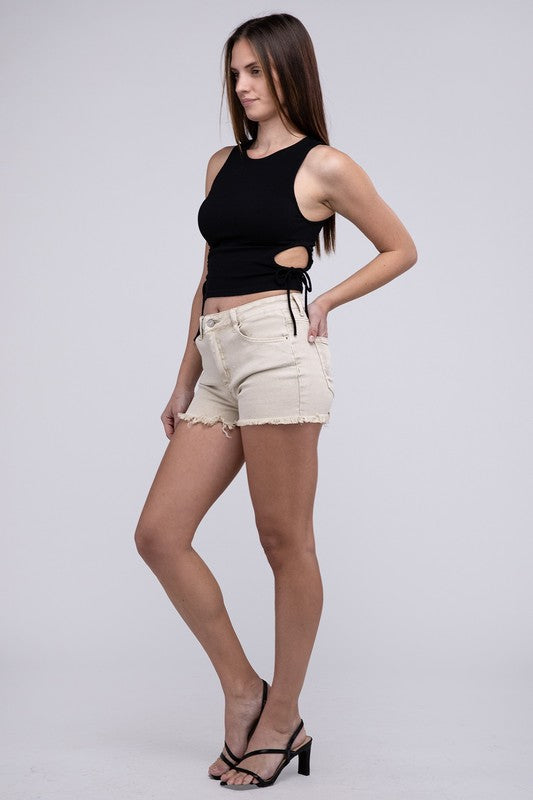 Zenana Acid Washed Frayed Cutoff Hem Shorts - Rosa Apparel