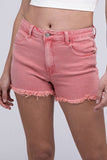 Zenana Acid Washed Frayed Cutoff Hem Shorts - Rosa Apparel