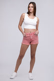 Zenana Acid Washed Frayed Cutoff Hem Shorts - Rosa Apparel