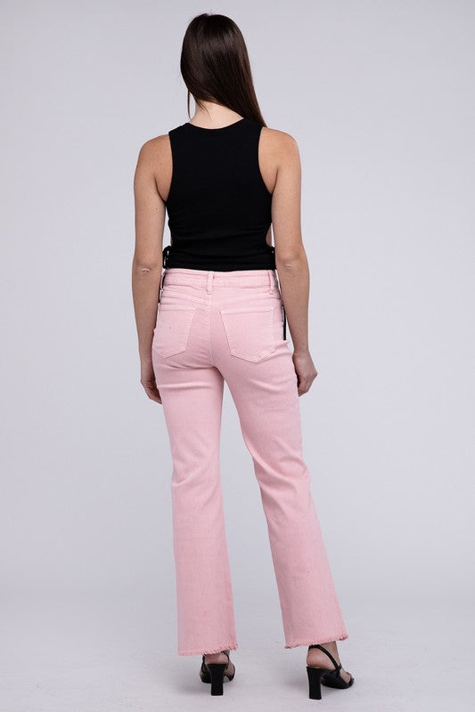 Zenana Acid Washed Frayed Cutoff Hem Straight Wide Jeans Pants - Rosa Apparel