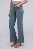 Zenana Acid Washed Frayed Cutoff Hem Straight Wide Jeans Pants - Rosa Apparel