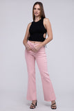 Zenana Acid Washed Frayed Cutoff Hem Straight Wide Jeans Pants - Rosa Apparel