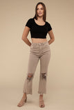 Zenana Acid Washed High Waist Distressed Straight Jeans Pants - Rosa Apparel