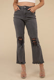 Zenana Acid Washed High Waist Distressed Straight Jeans Pants - Rosa Apparel