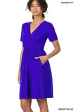 Zenana Brushed DTY Buttery Soft Fabric Surplice Dress - Rosa Apparel