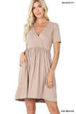 Zenana Brushed DTY Buttery Soft Fabric Surplice Dress - Rosa Apparel