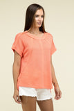 Zenana Brushed Waffle Exposed-Seam Short Sleeve Top - Rosa Apparel