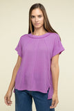 Zenana Brushed Waffle Exposed-Seam Short Sleeve Top - Rosa Apparel