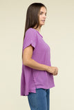 Zenana Brushed Waffle Exposed-Seam Short Sleeve Top - Rosa Apparel