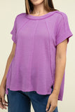 Zenana Brushed Waffle Exposed-Seam Short Sleeve Top - Rosa Apparel