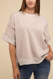 Zenana Casual Contrast Trim Top Stitching Drop Shoulder Loose Top - Rosa Apparel