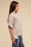 Zenana Casual Contrast Trim Top Stitching Drop Shoulder Loose Top - Rosa Apparel