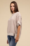 Zenana Casual Contrast Trim Top Stitching Drop Shoulder Loose Top - Rosa Apparel