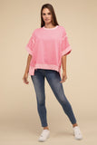 Zenana Casual Contrast Trim Top Stitching Drop Shoulder Loose Top - Rosa Apparel