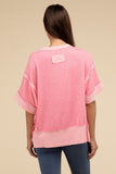 Zenana Casual Contrast Trim Top Stitching Drop Shoulder Loose Top - Rosa Apparel