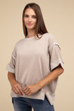 Zenana Casual Contrast Trim Top Stitching Drop Shoulder Loose Top - Rosa Apparel