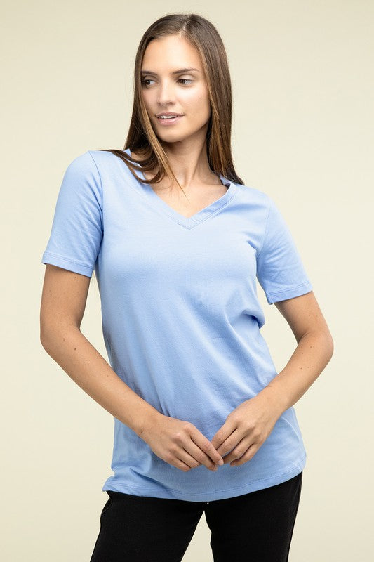 Zenana Casual Cotton V-Neck Short Sleeve T-Shirts - Rosa Apparel