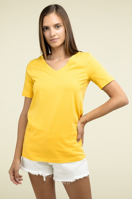 Zenana Casual Cotton V-Neck Short Sleeve T-Shirts - Rosa Apparel