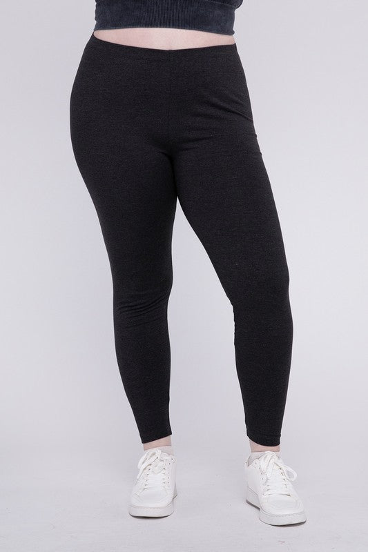 Zenana Casual Plus Premium Cotton Full Length Fitted Leggings - Rosa Apparel