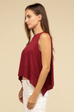 Zenana Casual Shark Bite Side Slit Round Neck Short Sleeveless Top - Rosa Apparel