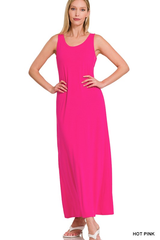 Zenana Casual Sleeveless Flared Scoop Neck Relaxed Maxi Dress - Rosa Apparel