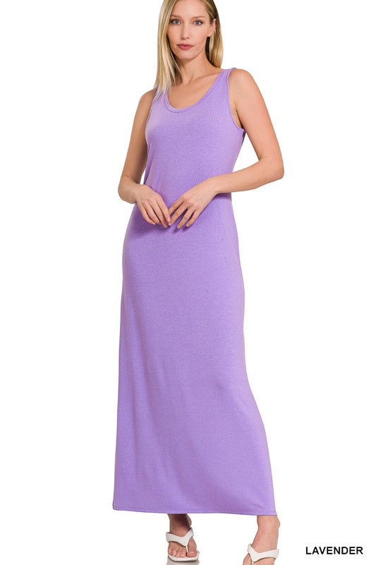 Zenana Casual Sleeveless Flared Scoop Neck Relaxed Maxi Dress - Rosa Apparel