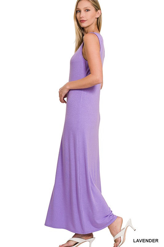 Zenana Casual Sleeveless Flared Scoop Neck Relaxed Maxi Dress - Rosa Apparel