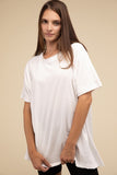 Zenana Cotton Drop Shoulder Round Neck  Hip Length Oversized Top - Rosa Apparel