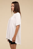 Zenana Cotton Drop Shoulder Round Neck  Hip Length Oversized Top - Rosa Apparel