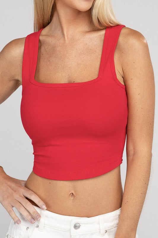 Zenana Cotton Square Neck Cropped Cami Top - Rosa Apparel