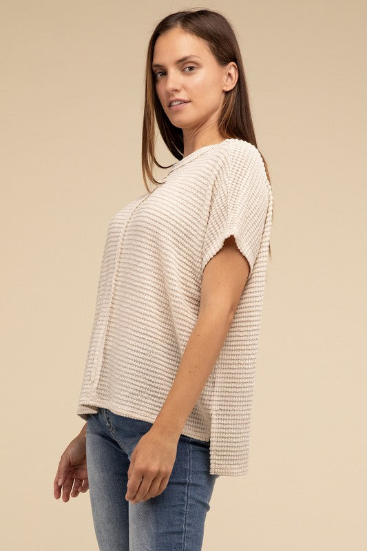 Zenana Dolman Short Sleeve Jacquard Sweater - Rosa Apparel