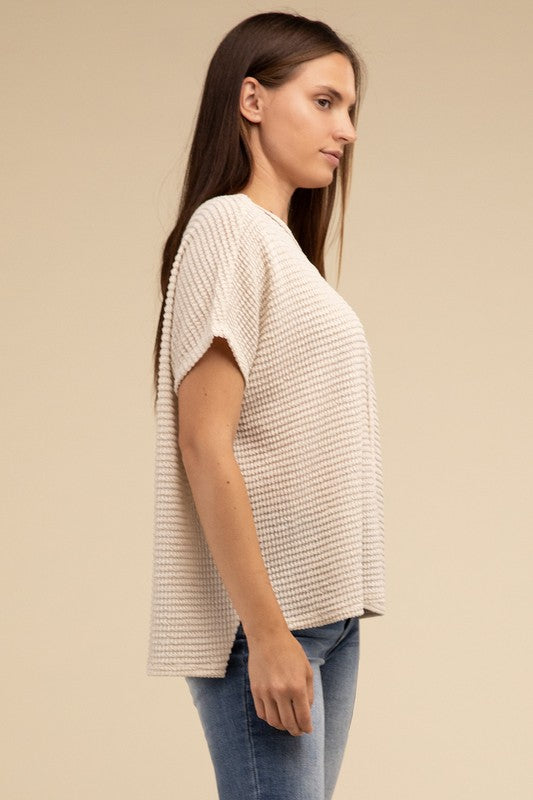 Zenana Dolman Short Sleeve Jacquard Sweater - Rosa Apparel