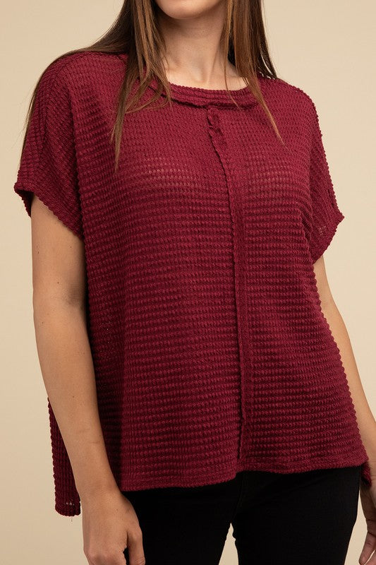 Zenana Dolman Short Sleeve Jacquard Sweater - Rosa Apparel