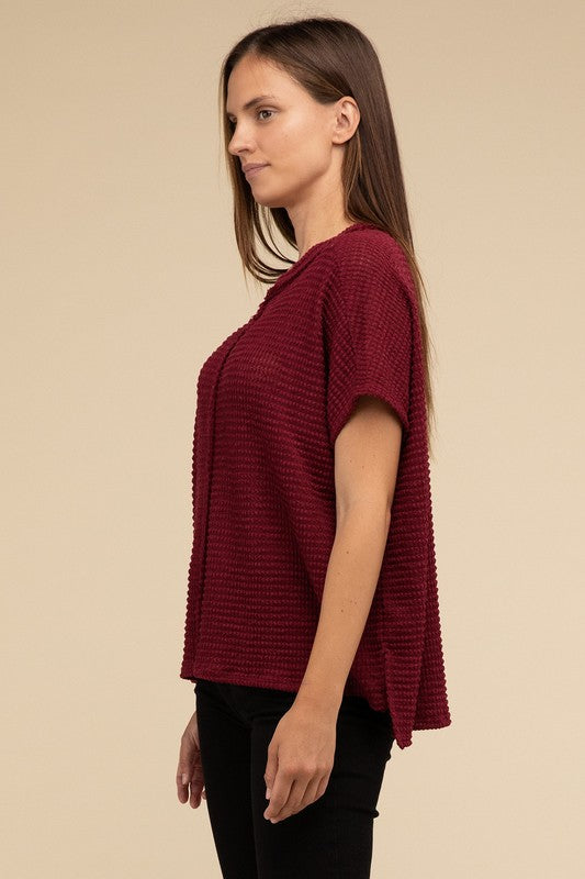 Zenana Dolman Short Sleeve Jacquard Sweater - Rosa Apparel