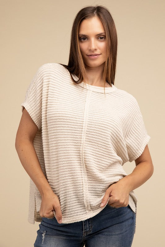 Zenana Dolman Short Sleeve Jacquard Sweater - Rosa Apparel