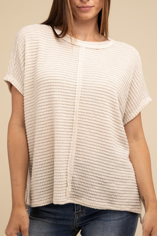 Zenana Dolman Short Sleeve Jacquard Sweater - Rosa Apparel