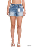 Zenana Mid Rise Raw Frayed Hem Denim Shorts - Rosa Apparel